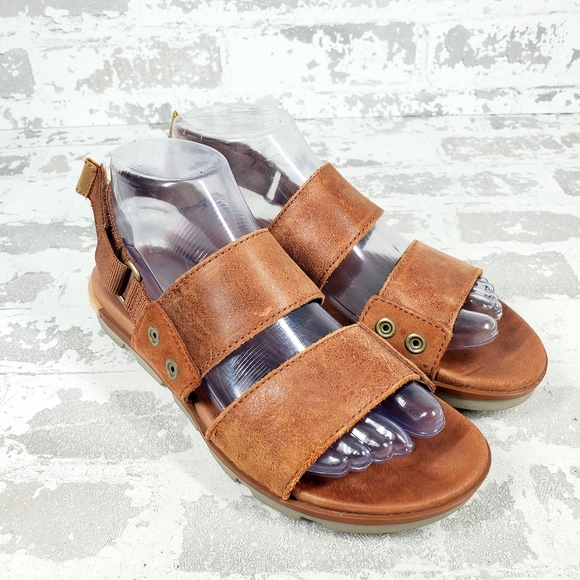 Sorel Women's Brown Leather Strapped Summer Flat Sandals O352 - Picture 4 of 11